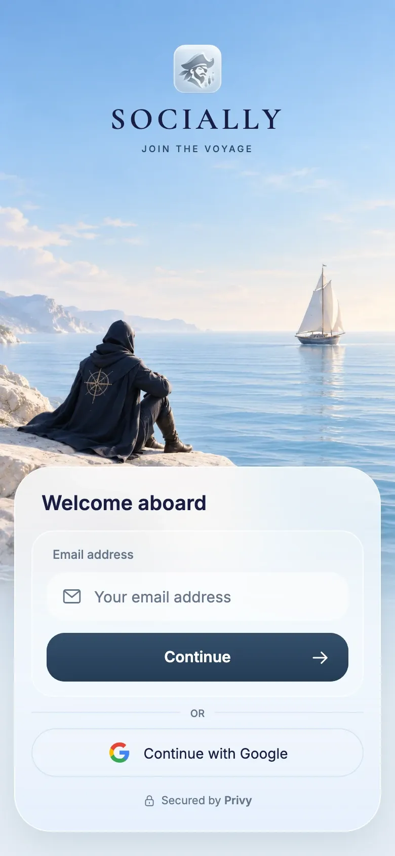 Socially sign-in screen with email and Google options
